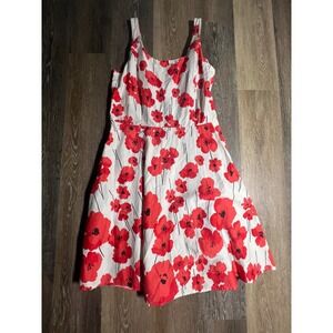 Breakin Loose Floral Sun Dress Womens 16 White Red Excellent Poppy Fit and Flare